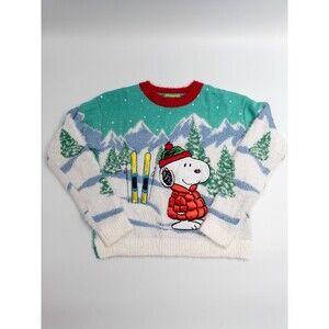 Snoopy Sweatshirt Womens Medium Christmas Print Long Sleeve Pullover Sweater Men